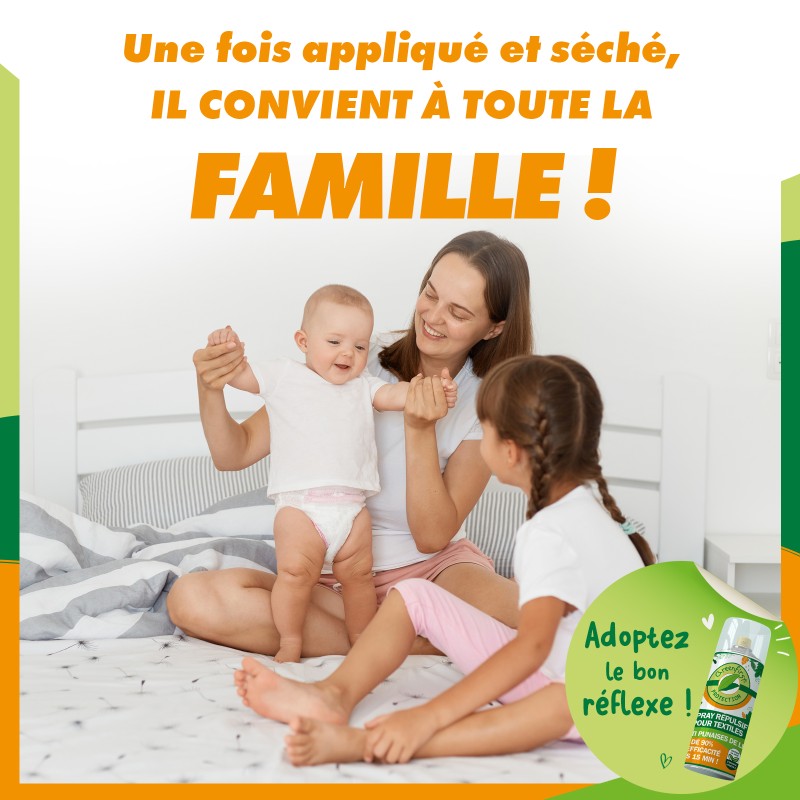 une fois appliqué et séché, le spray convient à toute la famille